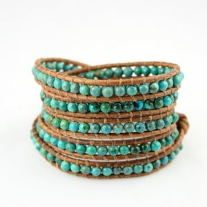 Image of Tropical. New. Turquoise five time Leather Wrap Bracelet. 