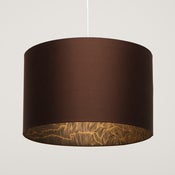 Image of Brown dupion silk drum lampshade with gold line print