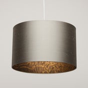 Image of Silver dupion silk lampshade with gold line illustration / / Silver lampshade