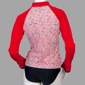 Image of Red & Black Retro Font Print Ladies Rashie