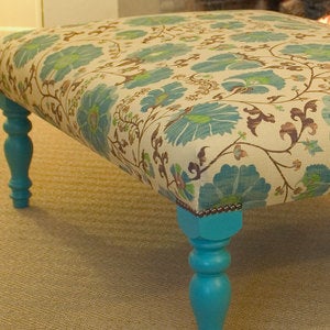 Image of Large Magazine Stool with Zarafshan turquoise/lime and Chinese turquoise painted legs