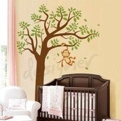 Image of Vinyl Wall Decal Art - Monkey Having Fun Swinging on Tree EXTRA LARGE - dd1021