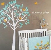 Image of Vinyl Wall Decal Art - Garden Tree With Birds - 056