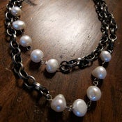 Image of Station Chain with White Freshwater Pearls