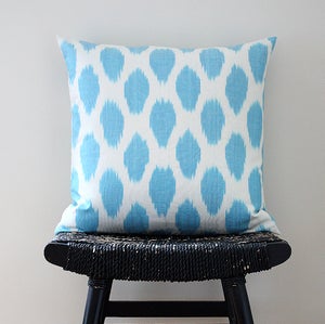 Image of Cyan Dot Uzbek Ikat, Silk and Cotton Cushion Cover, Pillow, 45 x 45 cm, 18 inch