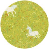 Image of Far, Far Away fabric~ unicorns on green
