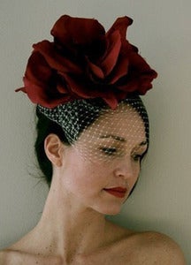 Image of Lia - Dramatic handmade Silk Flower paired with birdcage veil