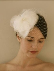 Image of Eva - Silk Organza Couture Flower Fascinator and Ivory Birdcage Veil