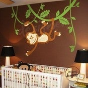 Image of Vinyl Wall Decal Art - Monkey Swinging on Vines Theme - dd1010