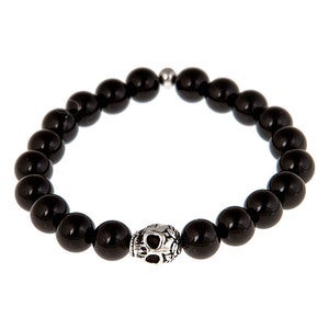 Image of Skull Bead & Onyx Bead Bracelet