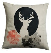 Image of Handmade cushion on natural linen – deer cameo