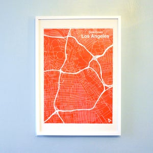 Image of Red Silk-Screen Printed Map of LA