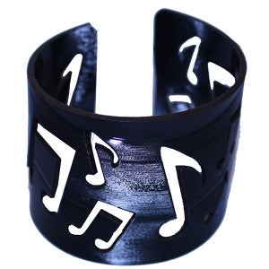 Image of Music Note Bracelets cut out of recycled BLACK and RED vinyl records.