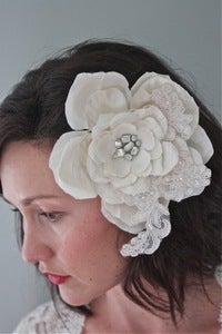 Image of Monique - Handmade silk flower headpiece with one of a kind vintage brooch center