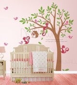 Image of Swaying Tree Bird House with Squirrel Friends - 095 - Vinyl Sticker Wall Decal for Girl Boy