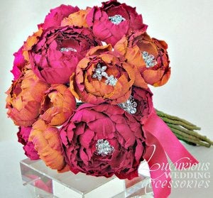 Image of Fushcia and Fire Silk Brooch Wedding Bouquet