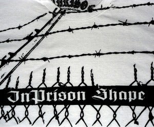 Image of INPRISON SHAPE T-Shirt, White with Black Barbed Wire Design, 2XL