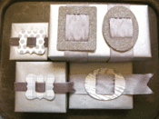 Image of SIlver Woodgrain Oval Buckle with Grosgrain Ribbon