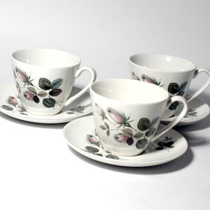 Image of A set of 9 Vintage johnson Bros teacups & saucers  'rose bud' design