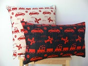 Image of Denim Wings & Wheels Bolster Cushion - 50cm x 30cm