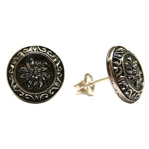 Image of vintage silver flower or (ornate) button stud earrings