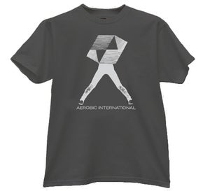 Image of Aerobic Lady Legs silver on grey t-shirt