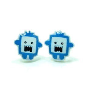 Image of Chomper The Blue Monster Earrings - Sterling Silver Posts