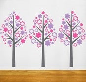 Image of Vinyl Wall Sticker Decal Art Girls Nursery - Three Flower Tree