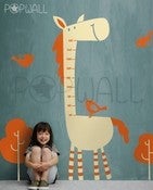 Image of Kids Fun Grow Chart - Tall Horse with Birds Vinyl Wall Decal Sticker Art - 012