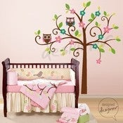 Image of Swirly Tree with Owls (LARGE) - dd1034 Vinyl Wall Sticker Decal Baby Nursery