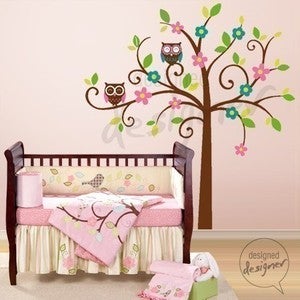 Image of Swirly Tree with Owls (LARGE) - dd1034 Vinyl Wall Sticker Decal Baby Nursery