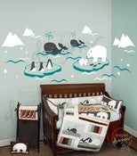 Image of Wonderful Arctic Polar Bears, Whales, Penguins  - dd1038 - Nursery Vinyl Wall Sticker Decal Baby Kid