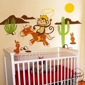 Image of Kids Nursery Vinyl wall sticker decal Art - Cowboy Monkey in the Desert with Rabbit - dd1044