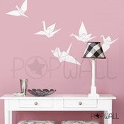 Image of Vinyl Wall Decal Sticker Art - 5 Origami Flying Birds Paper Cranes - 019
