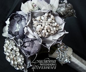 Image of MoonGlow Silver Brooch Wedding Bouquet