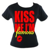 Image of Kiss Me I'M Famous Black Tee (Red & Neon Yellow)