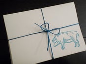 Image of little piggy // cyan letterpress notecard set // 6-pk