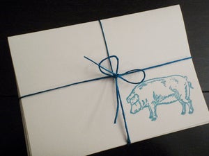 Image of little piggy // cyan letterpress notecard set // 6-pk