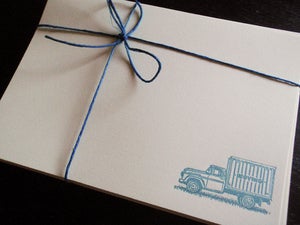 Image of we're moving // cyan letterpress notecard set // 6-pk