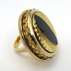 Image of Cat Eye Spy- Vintage Glass Cocktail Ring- Gold