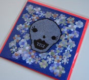 Image of Girly Skull in a Sea of Flowers Flat Notecard with Free US Shipping