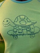 Image of American Apparel cap-sleeve baby-rib tee with skateboarding turtle Adult Girl L