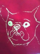 Image of dog/cat tee in red with pale yellow french bulldog! size: Small