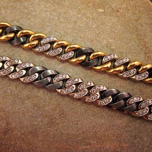 Image of Pair of Gold Gun Metal Diamond Bracelets