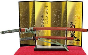Image of samurai sword #01 wood style with green handle