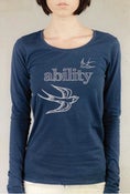 Image of "Ability Gives You Wings!" ladies long sleeve, scoop neck top, marine