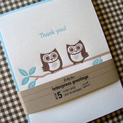 Image of Letterpress Owl Thank You - set of 5