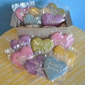Image of a dozen conversation heart cut-out cookies package