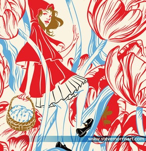 Image of Little Red Riding Hood and the Big Bad Wolf Botanical Giclee Print 18"x24"