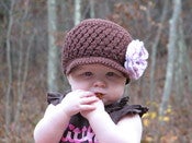 Image of Brown Cluster Beanie with Pink Flower Crochet Pattern
